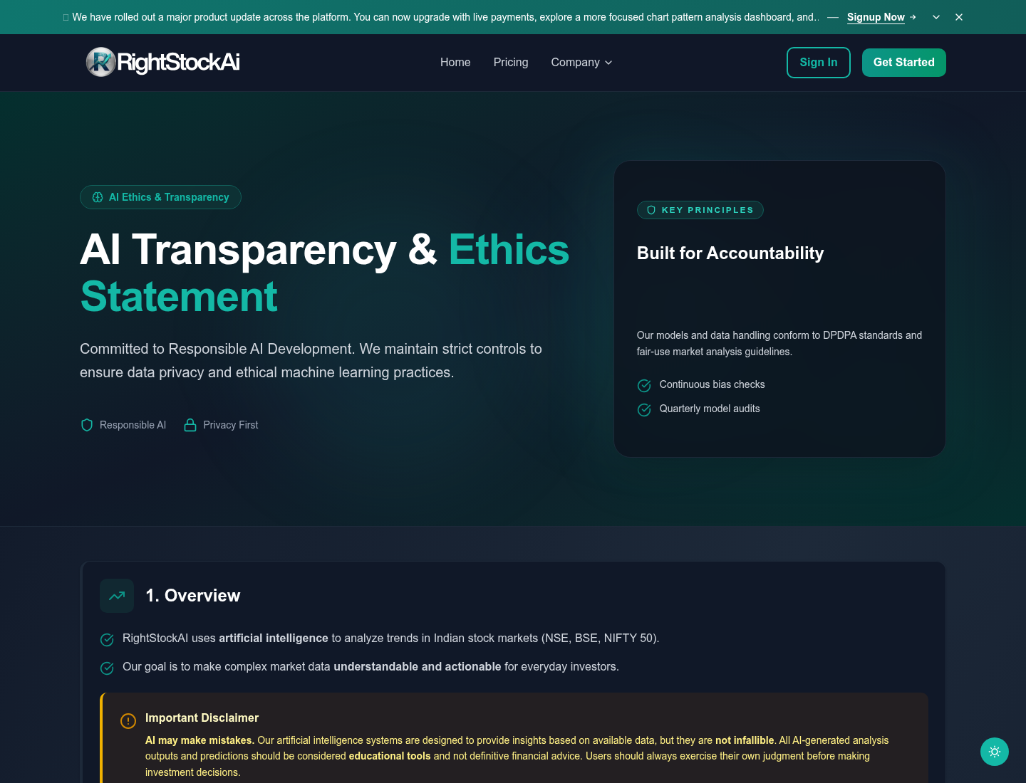 RightStockAI AI transparency page