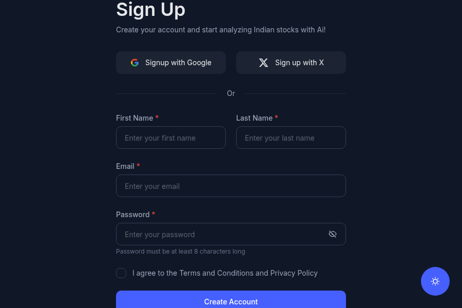 RightStockAI signup page